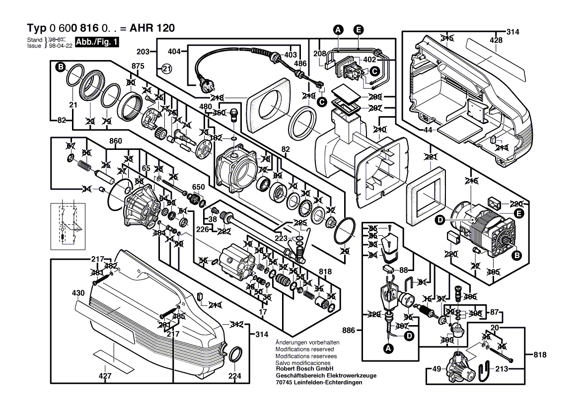 Для очистителя высокого давления Bosch AHR 120 230 V 0600816003, деталировка 1