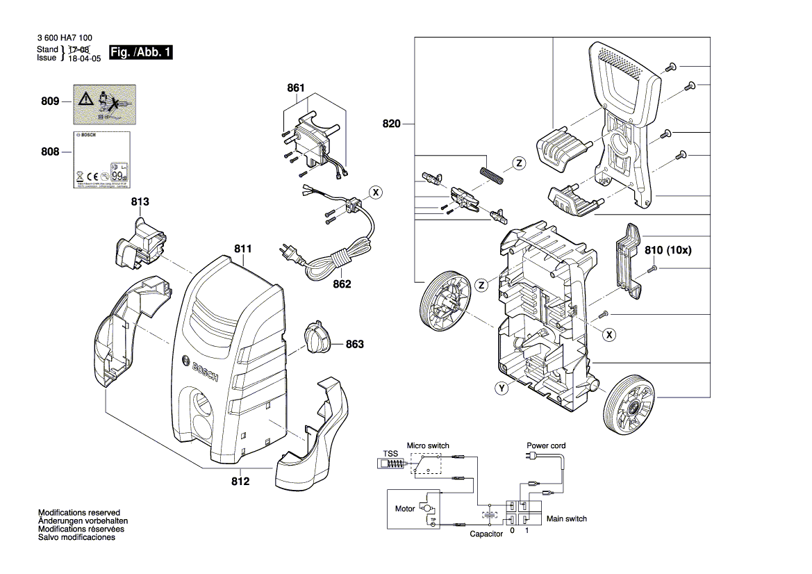 Для очистителя высокого давления Bosch AQT 35-12 230 V 3600HA7100, деталировка 1