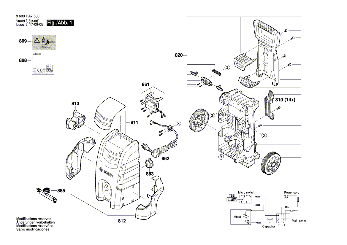 Для очистителя высокого давления Bosch AQT 40-13 230 V 3600HA7500, деталировка 1