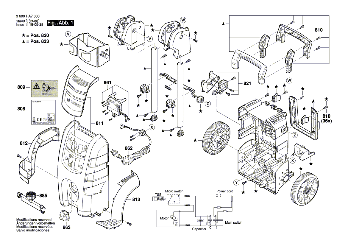 Для очистителя высокого давления Bosch AQT 42-13 230 V 3600HA7300, деталировка 1