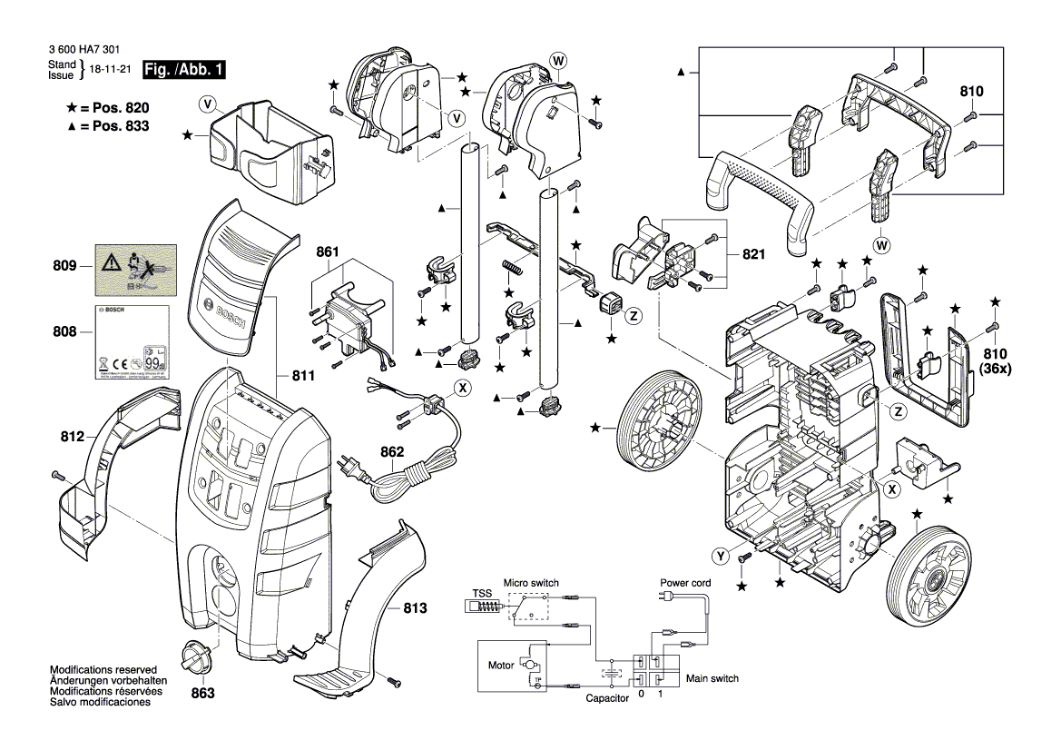 Для очистителя высокого давления Bosch AQT 42-13 230 V 3600HA7301, деталировка 1