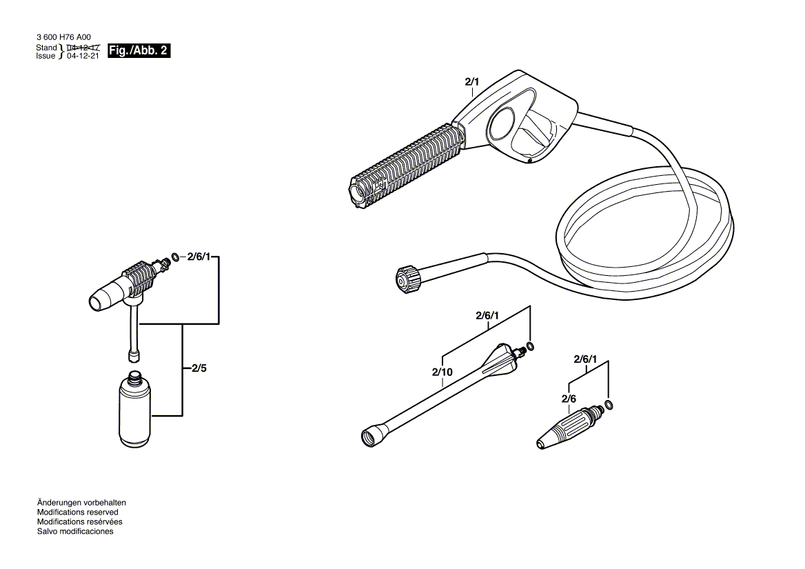 Для очистителя высокого давления Bosch AQUATAK 100 230 V 3600H76A00, деталировка 2