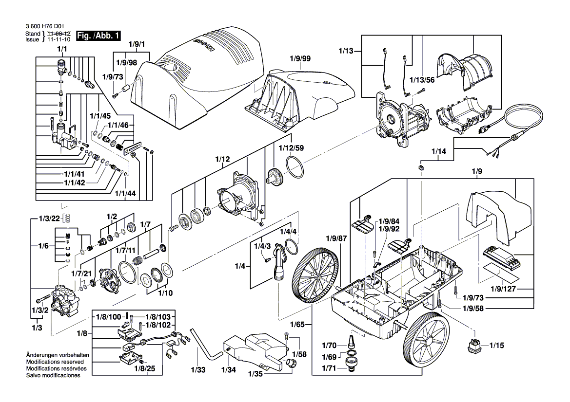 Для очистителя высокого давления Bosch AQUATAK 110 PLUS 230 V 3600H76D01, деталировка 1