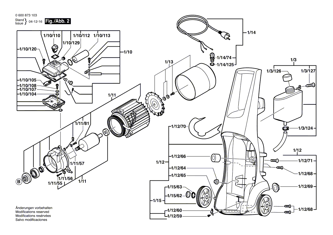 Для очистителя высокого давления Bosch AQUATAK 1250 230 V 0600873103, деталировка 2