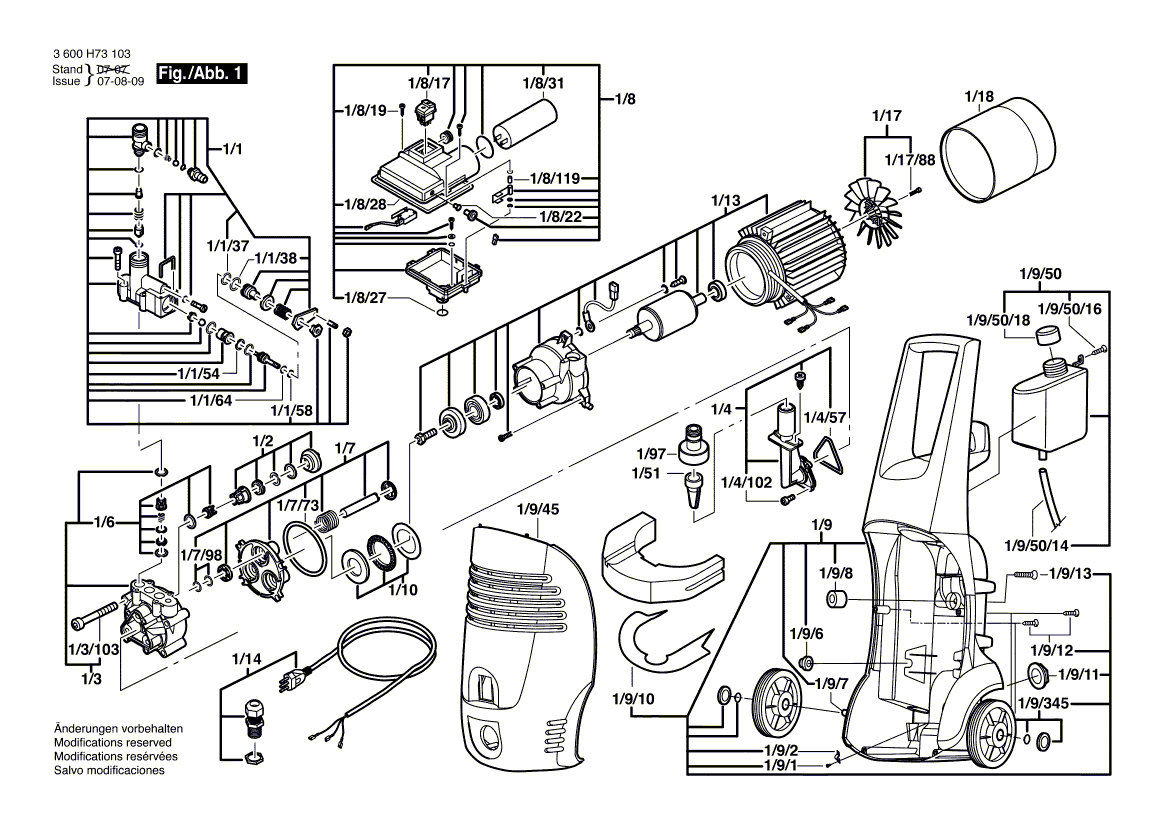 Для очистителя высокого давления Bosch AQUATAK 1250 230 V 3600H73103, деталировка 1