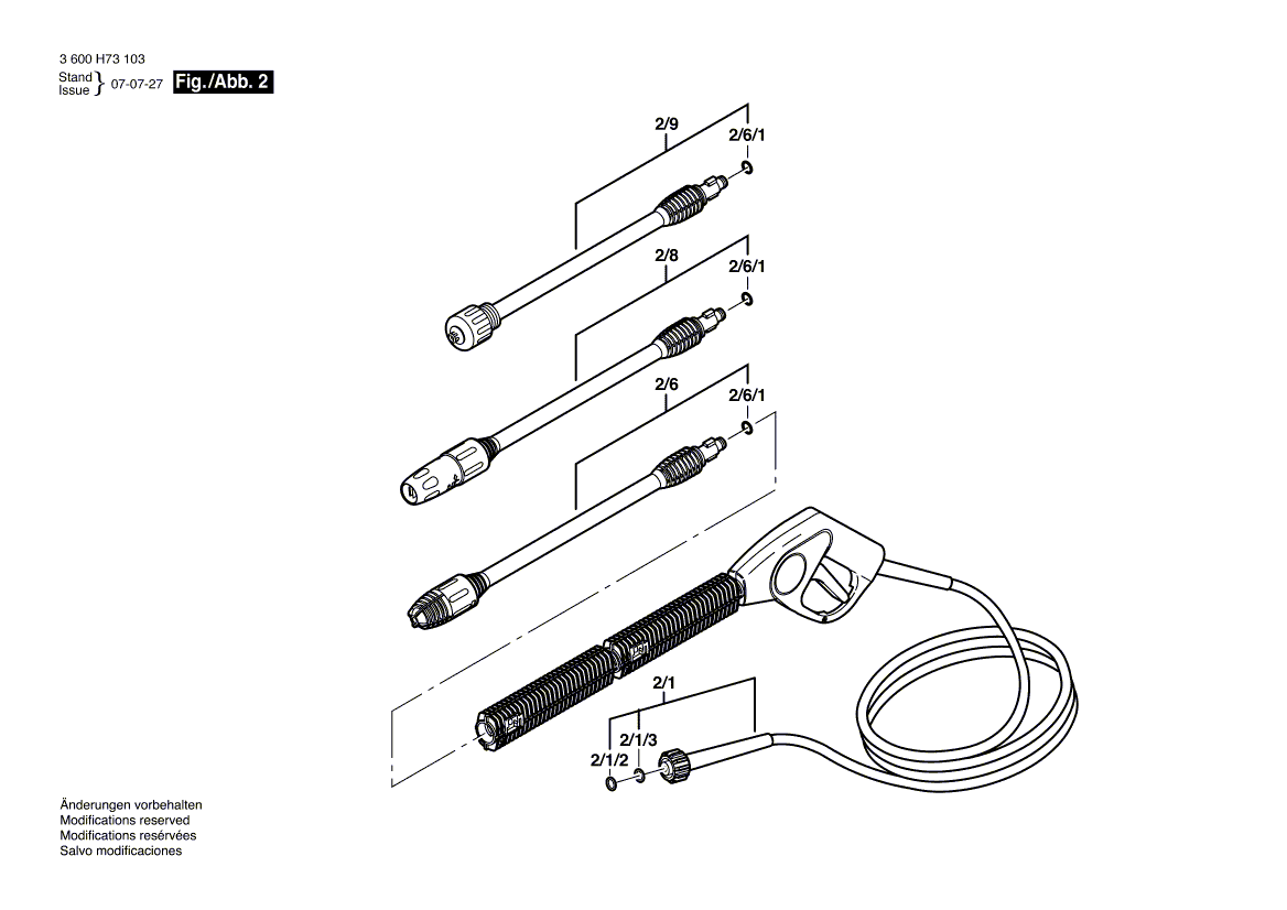 Для очистителя высокого давления Bosch AQUATAK 1250 230 V 3600H73103, деталировка 2