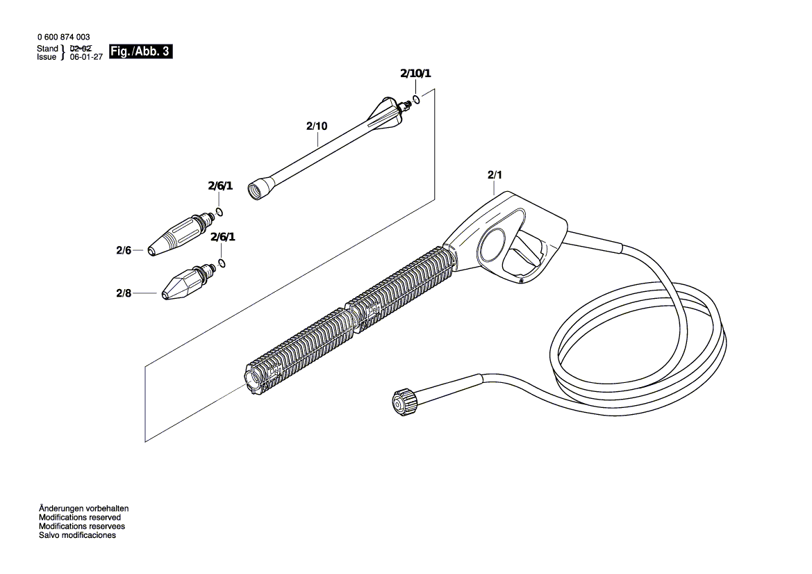 Для очистителя высокого давления Bosch AQUATAK 1300 SI 230 V 0600874003, деталировка 3