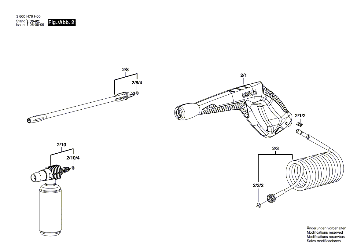 Для очистителя высокого давления Bosch AQUATAK GO 230 V 3600H76H00, деталировка 2