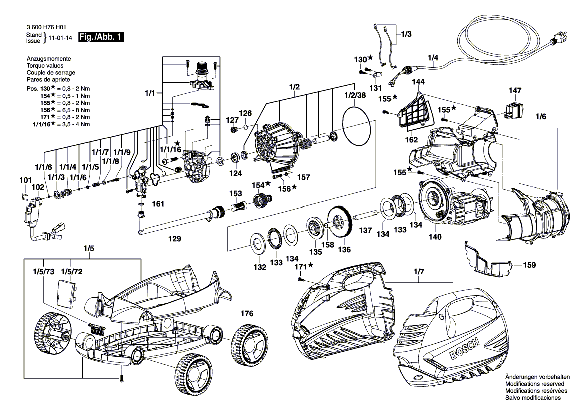 Для очистителя высокого давления Bosch AQUATAK GO 230 V 3600H76H01, деталировка 1