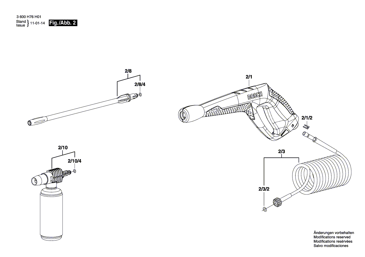 Для очистителя высокого давления Bosch AQUATAK GO 230 V 3600H76H01, деталировка 2