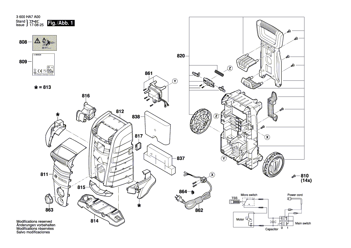 Для очистителя высокого давления Bosch UniversalAquatak 125 230 V 3600HA7A00, деталировка 1