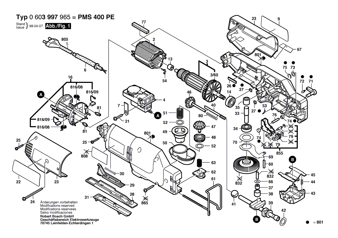 Для мульти-пилы Bosch PMS 400 PE 230 V 0603997965, деталировка 1