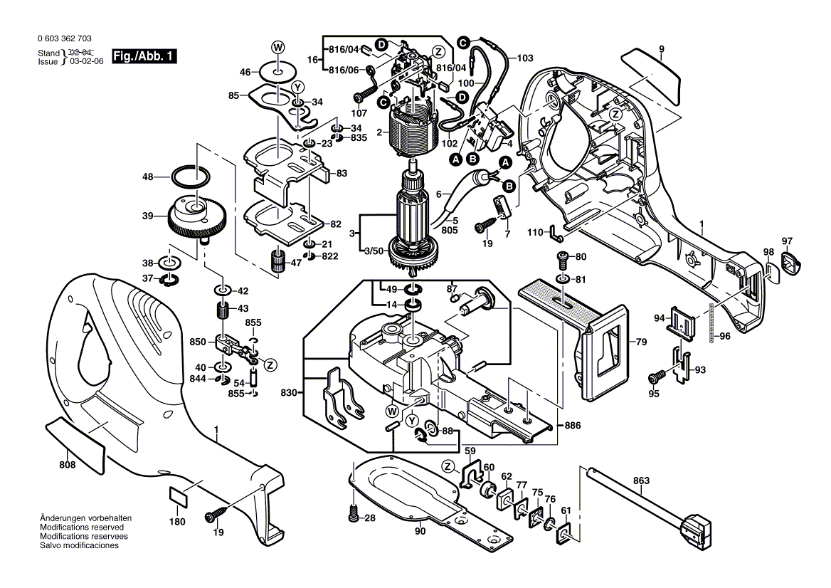 Для ножовки Bosch PFZ 700 PE 230 V 0603362763, деталировка 1