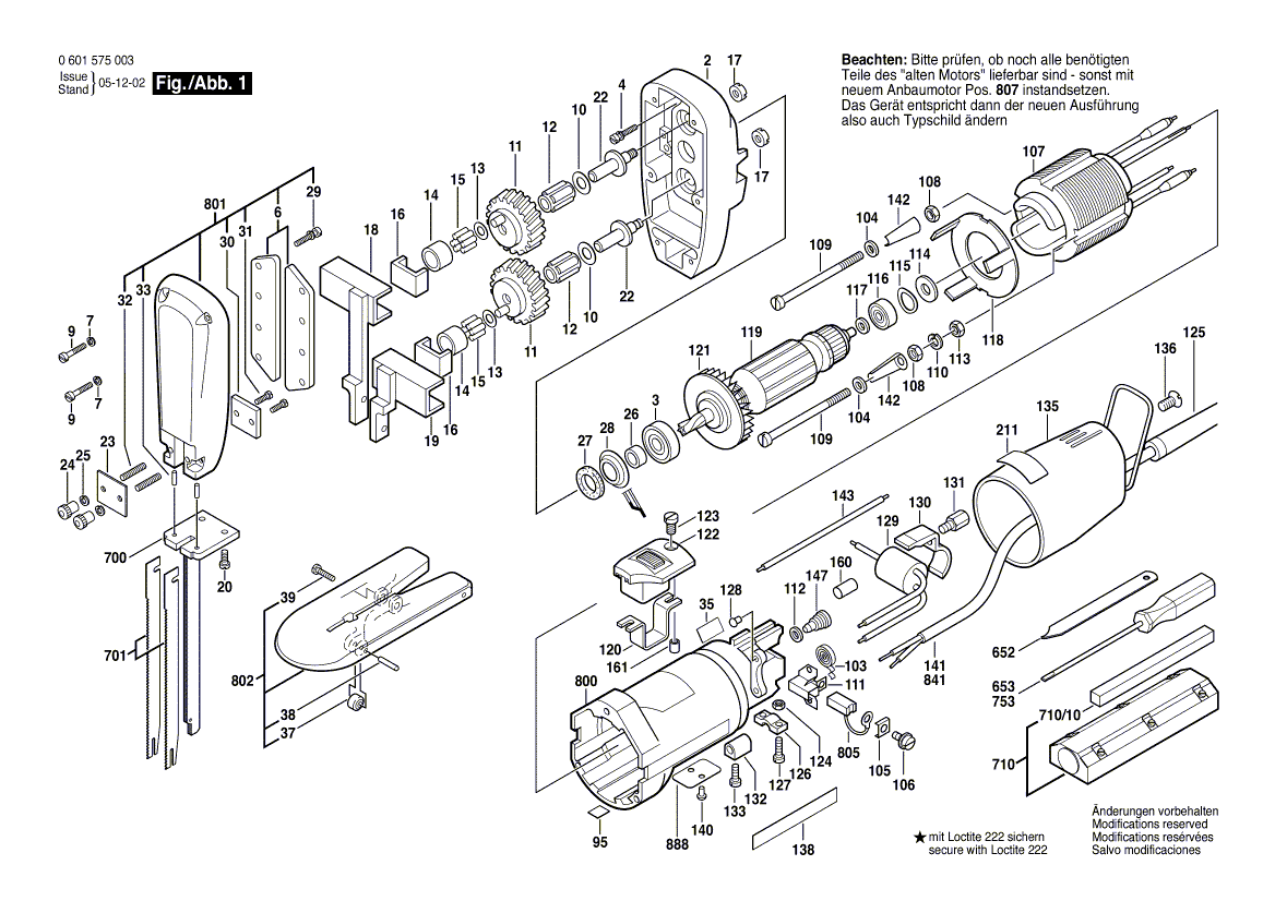 Для пилы Bosch 1575 220 V 0601575003, деталировка 1