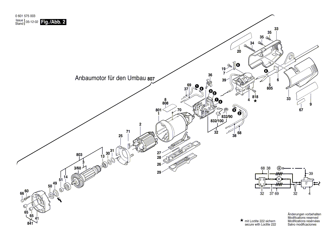 Для пилы Bosch 1575 220 V 0601575003, деталировка 2