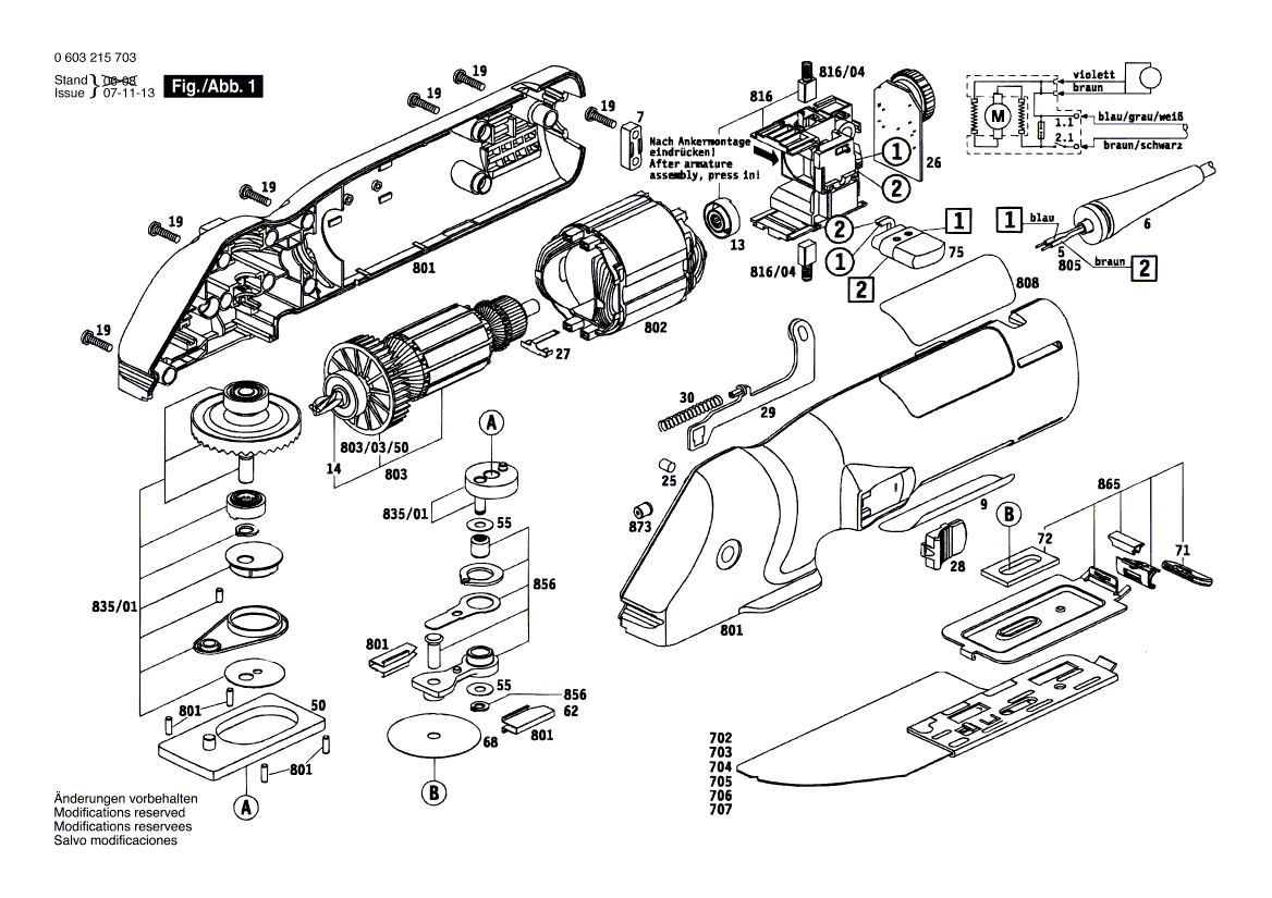 Для стусловой пилы Bosch PFS 280 E 230 V 0603215703, деталировка 1