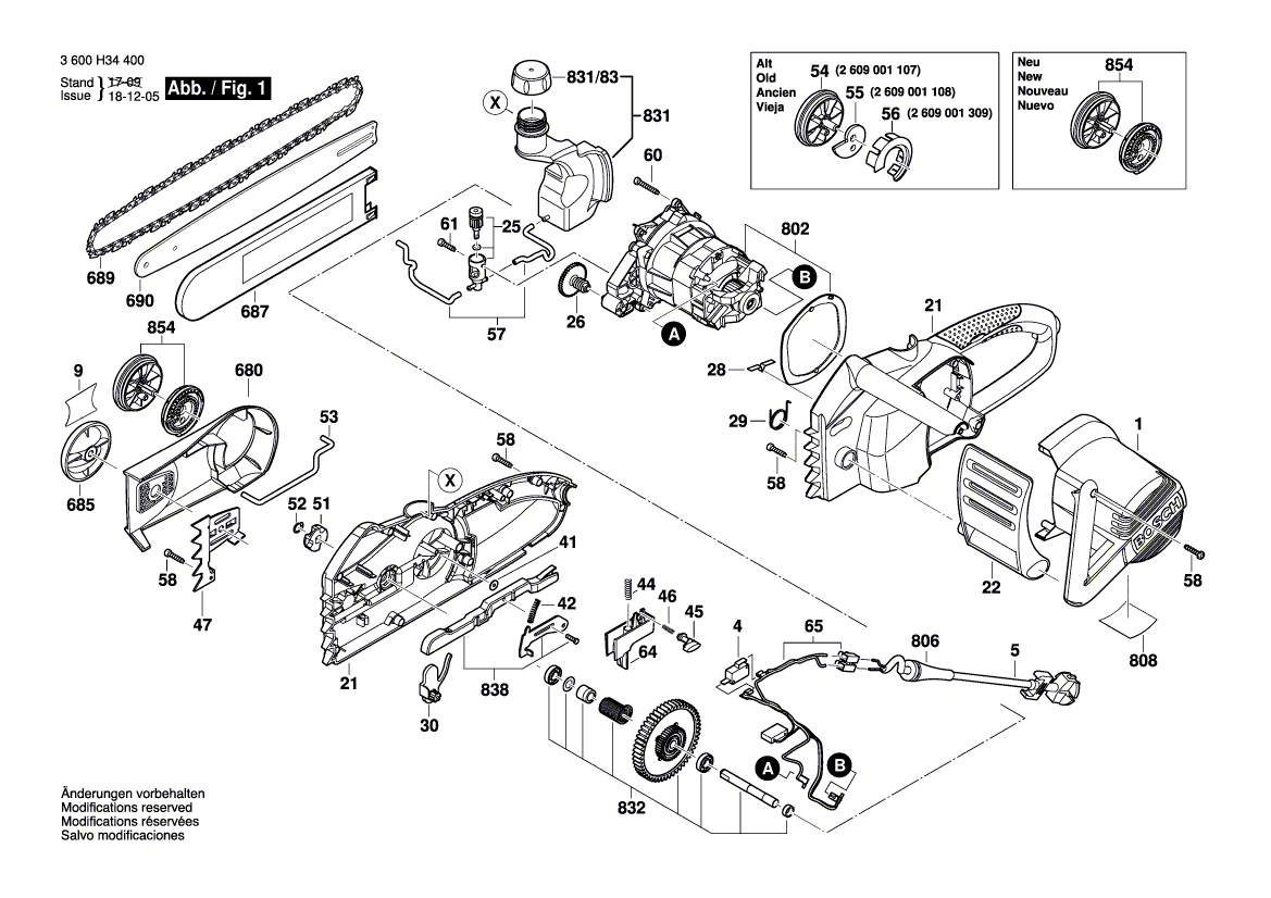 Для цепной пилы Bosch AKE 30 S 230 V 3600H34400, деталировка 1