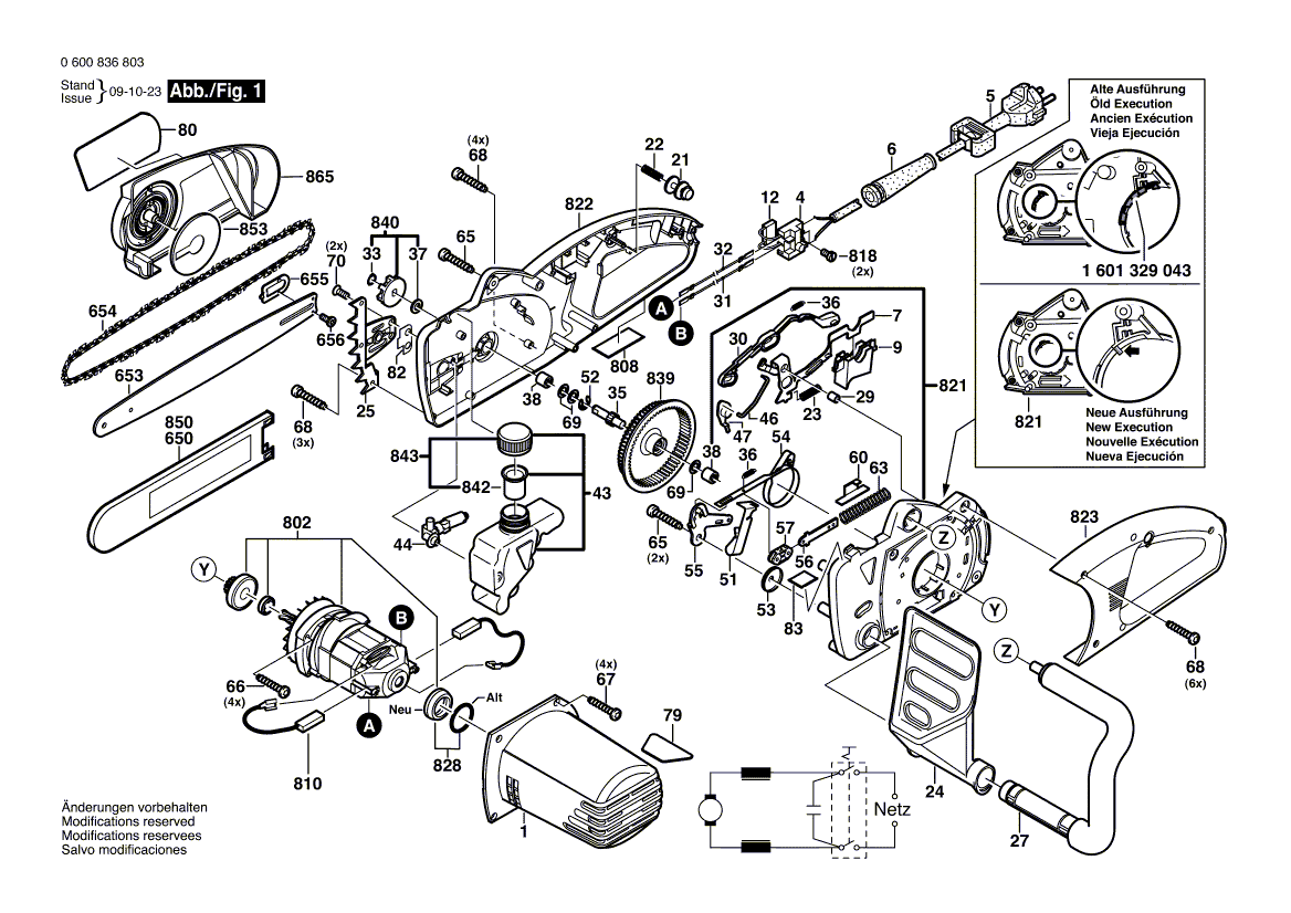 Для цепной пилы Bosch AKE 30-18 S 230 V 3600H36A00, деталировка 1