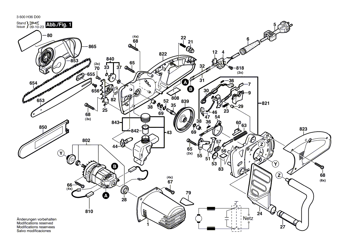 Для цепной пилы Bosch AKE 30-19 S 230 V 3600H36D00, деталировка 1