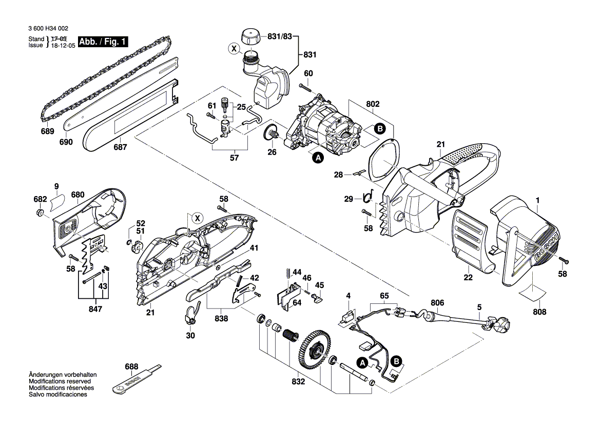 Для цепной пилы Bosch AKE 35 230 V 3600H34002, деталировка 1