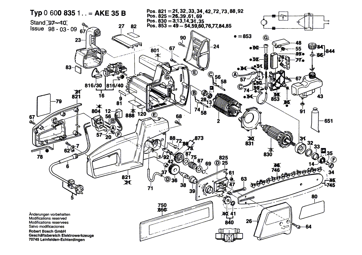 Для цепной пилы Bosch AKE 35 B 230 V 0600835305, деталировка 1