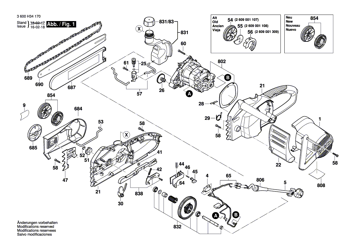 Для цепной пилы Bosch AKE 35 S 230 V 3600H34100, деталировка 1