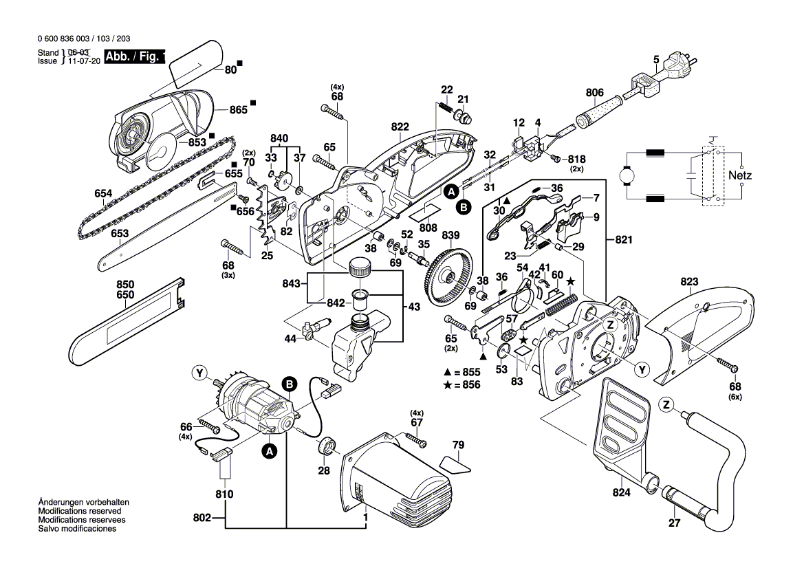 Для цепной пилы Bosch AKE 35-17 S 230 V 0600836103, деталировка 1