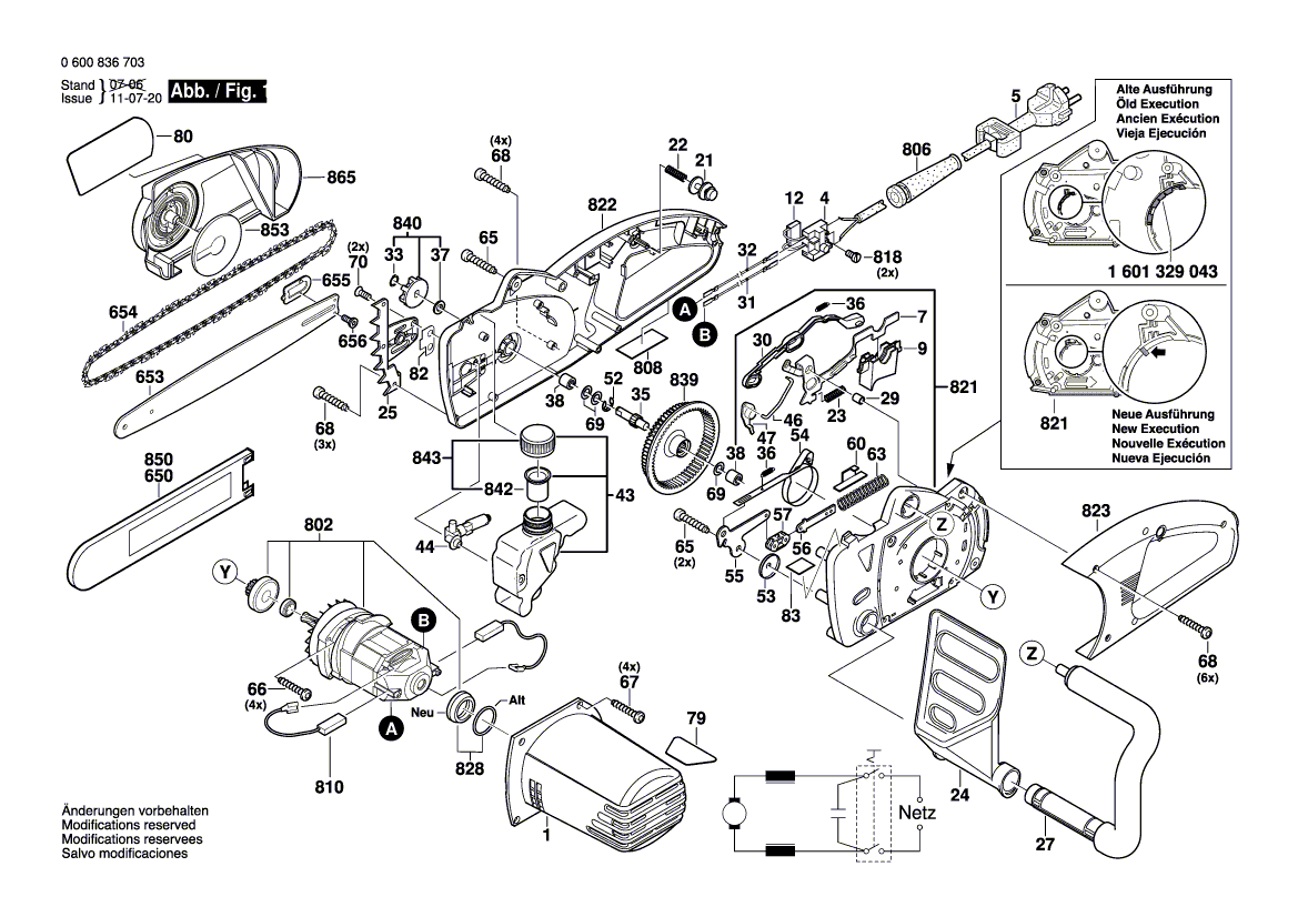Для цепной пилы Bosch AKE 35-19 230 V 0600836703, деталировка 1
