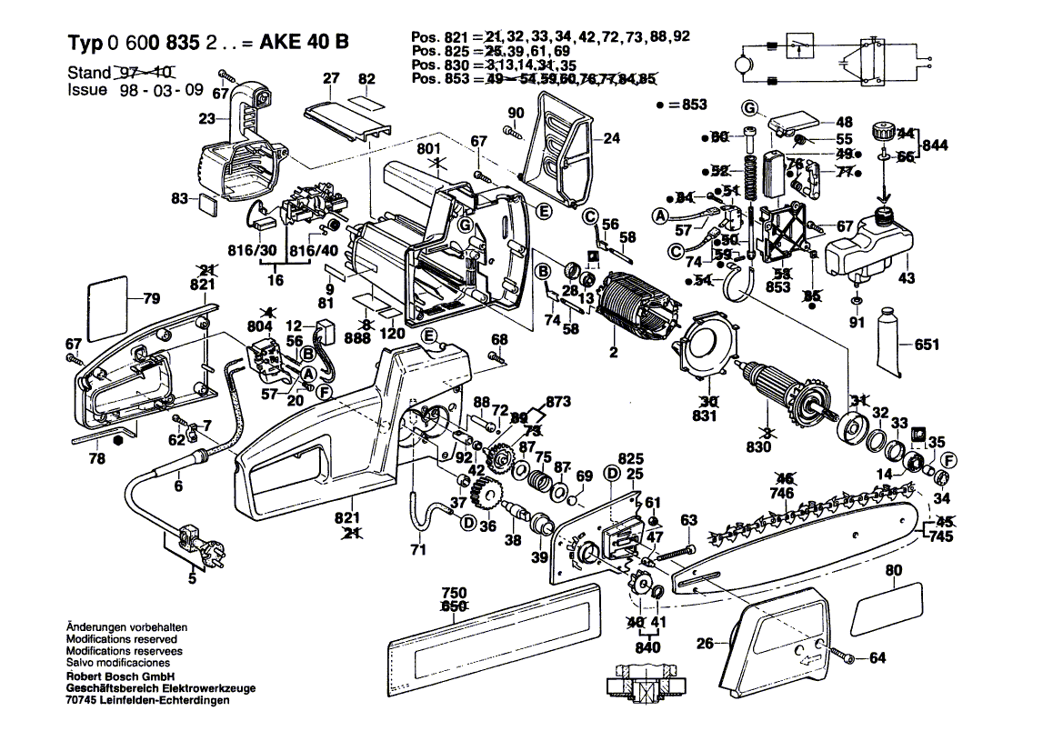 Для цепной пилы Bosch AKE 40 B 230 V 0600835203, деталировка 1