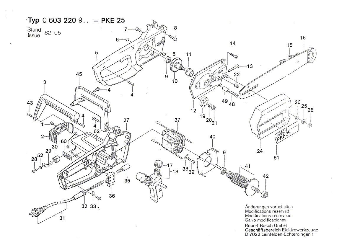 Для цепной пилы Bosch PKE 25 220 V 0603220903, деталировка 1