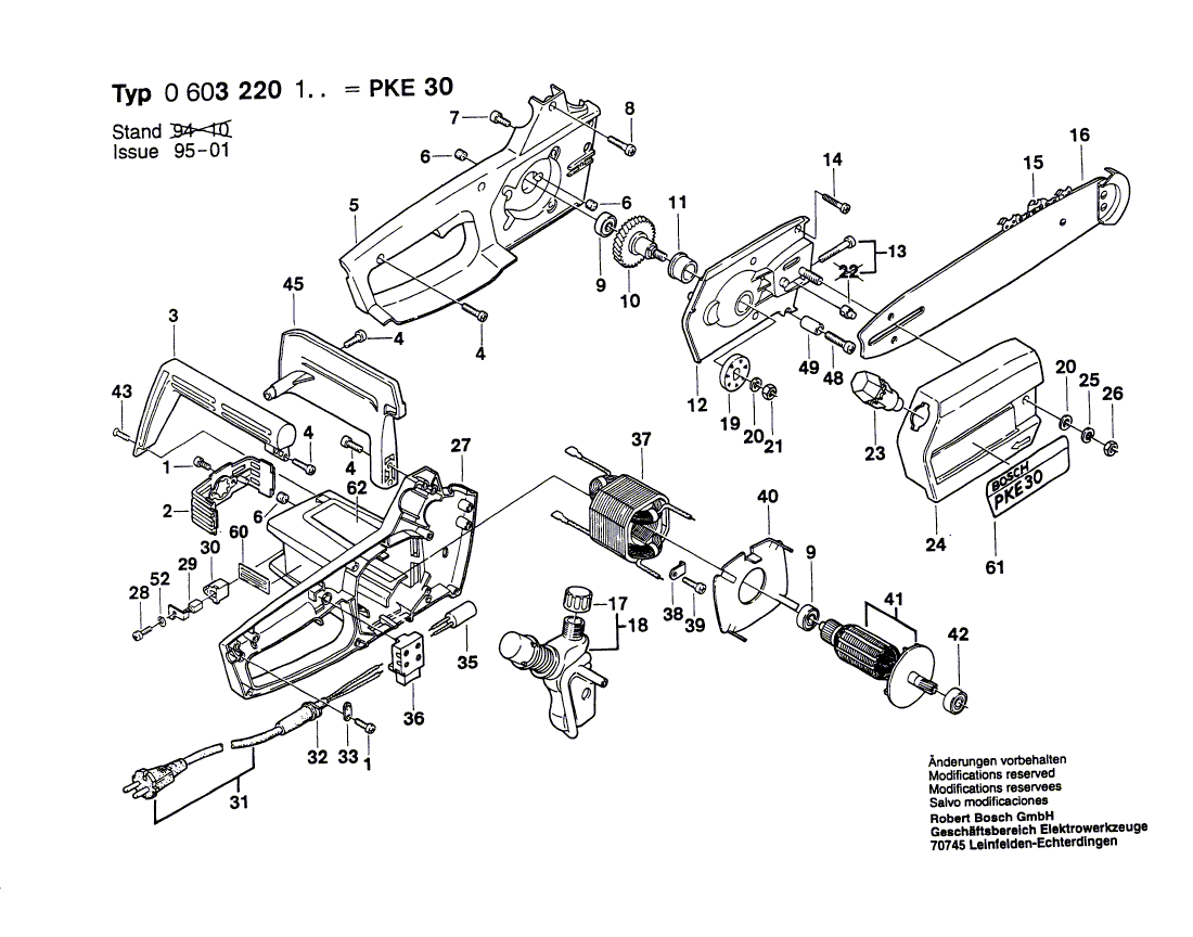 Для цепной пилы Bosch PKE 30 220 V 0603220103, деталировка 1