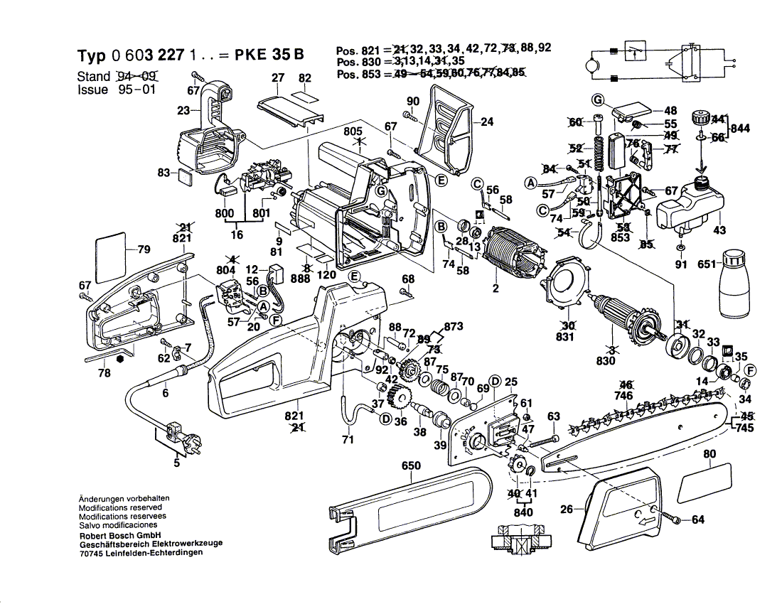 Для цепной пилы Bosch PKE 35 B 220 V 0603227103, деталировка 1