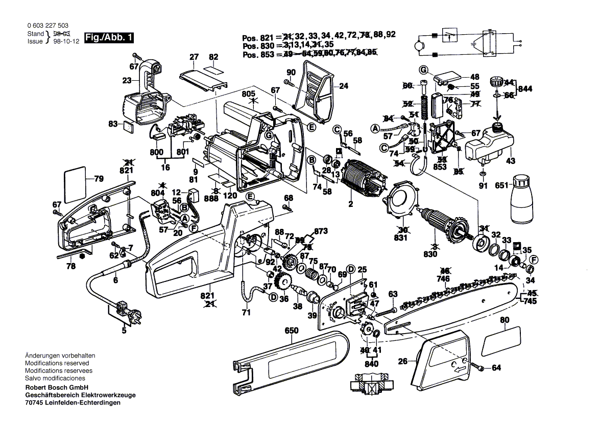 Для цепной пилы Bosch PKE 35 B 220 V 0603227503, деталировка 1