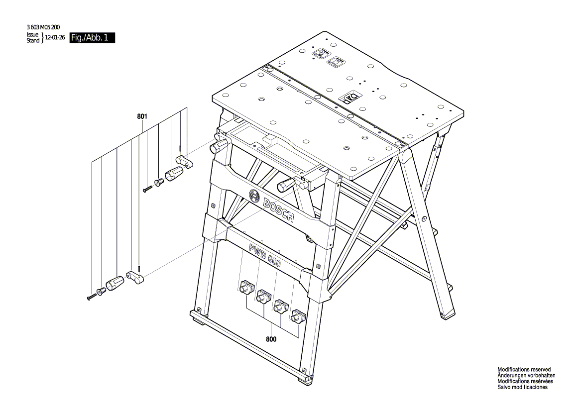 Для верстака Bosch PWB 600 3603M05200, деталировка 1