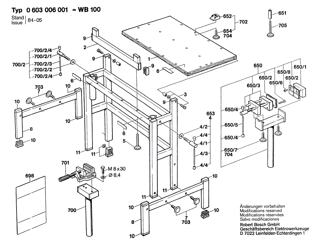 Для верстака Bosch WB 100 0603006001, деталировка 1