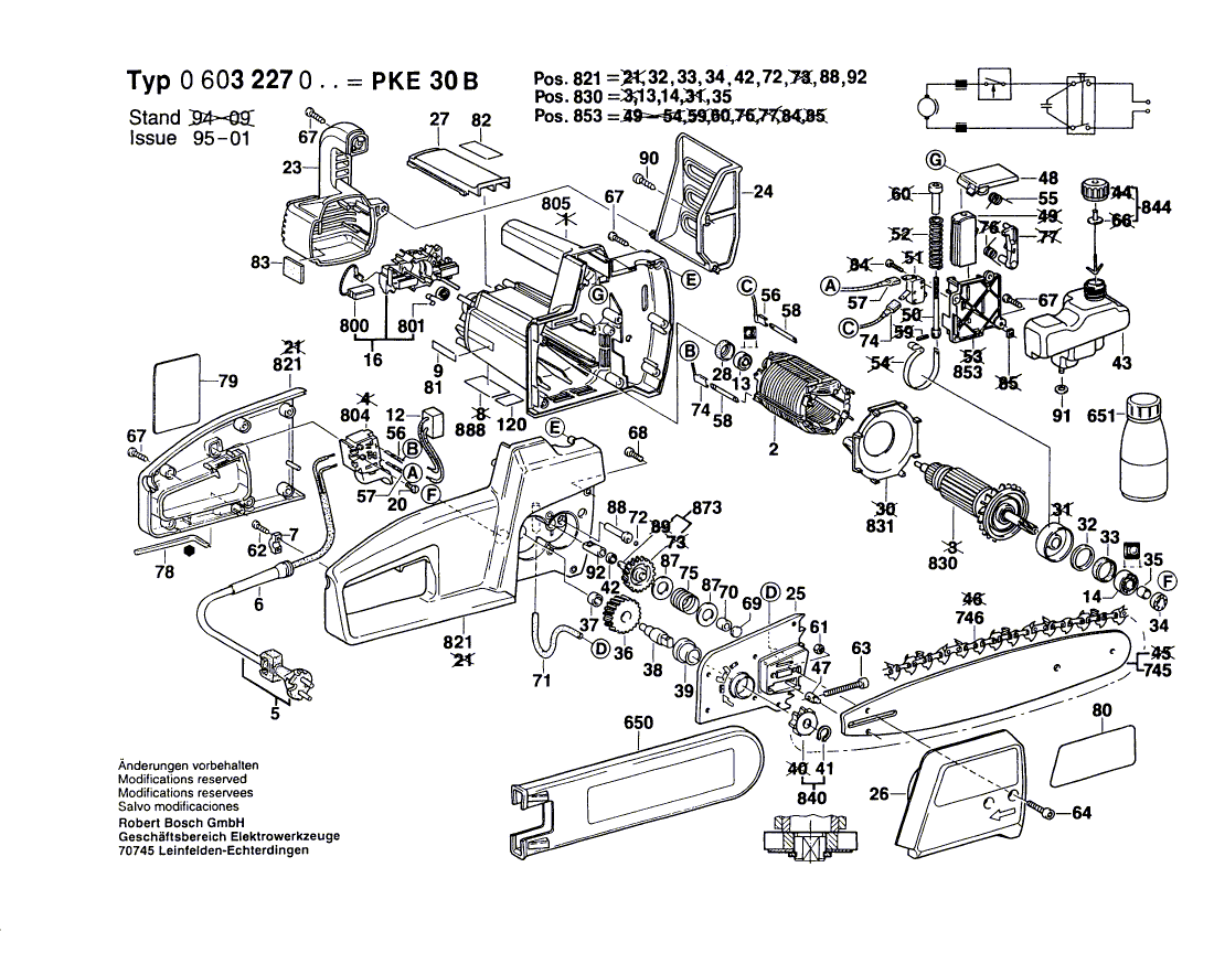 Для головки для цепной пилы Bosch PKE 30 B 220 V 0603227003, деталировка 1