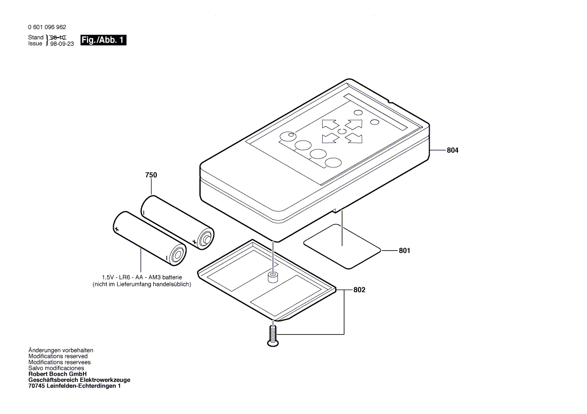 Для дистанционного управления Bosch BLF 10 0601096962, деталировка 1