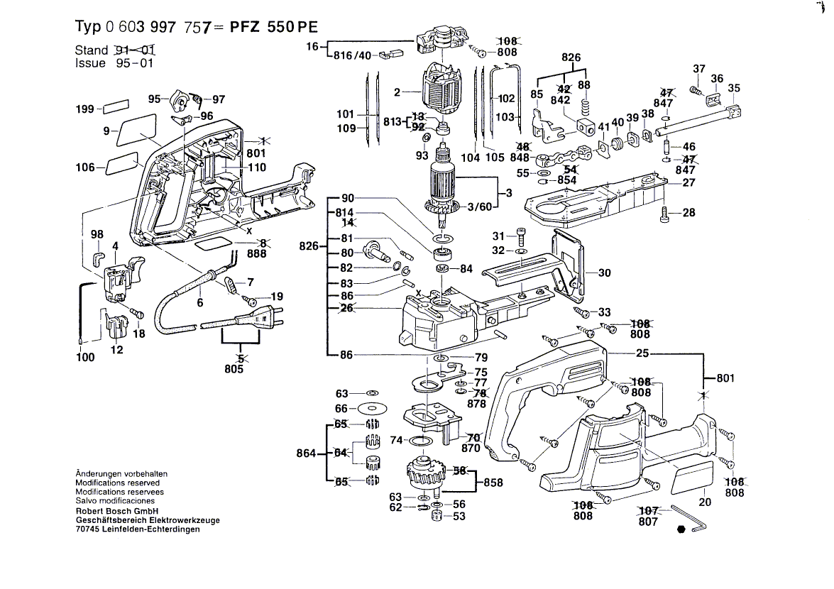 Для маятниковой ножовки Bosch PFZ 550 PE 230 V 0603997757, деталировка 1