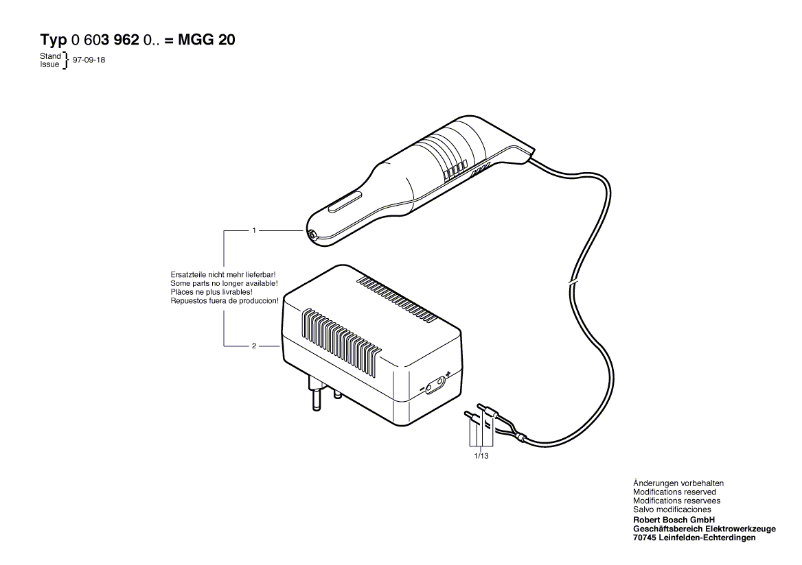 Для микро-гравировальной машины Bosch MGG 20 220 V 0603962003, деталировка 1