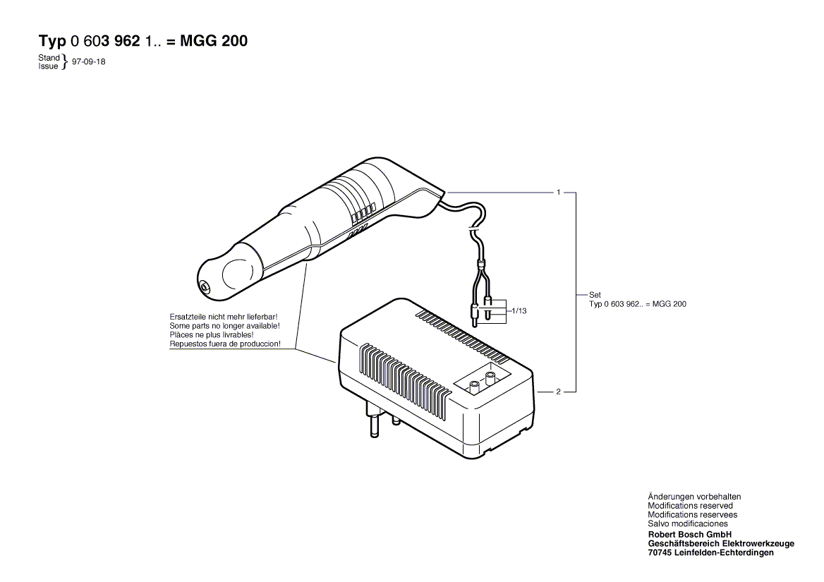 Для микро-гравировальной машины Bosch MGG 200 220 V 0603962103, деталировка 1