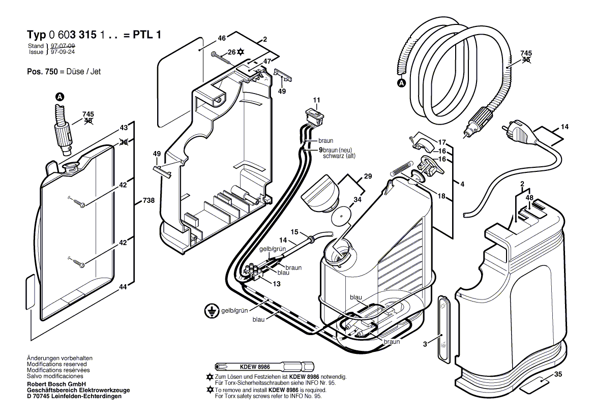 Для отпаривателя Bosch PTL 1 230 V 0603315103, деталировка 1