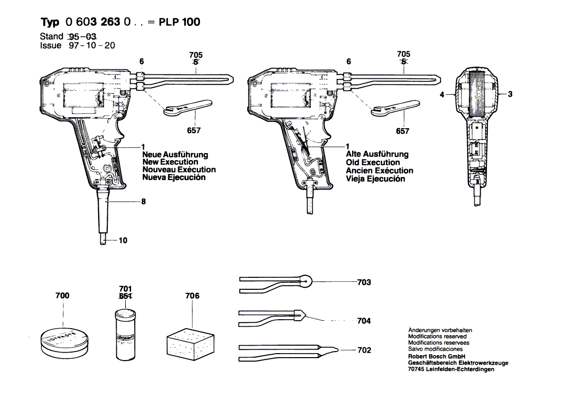 Для паяльного пистолета Bosch PLP 100 230 V 0603263003, деталировка 1