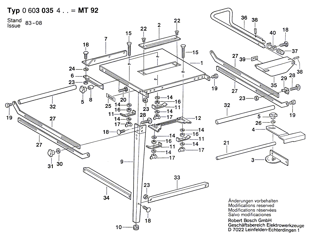 Для пилильного стола Bosch MT 92 220 V 0603035401, деталировка 1