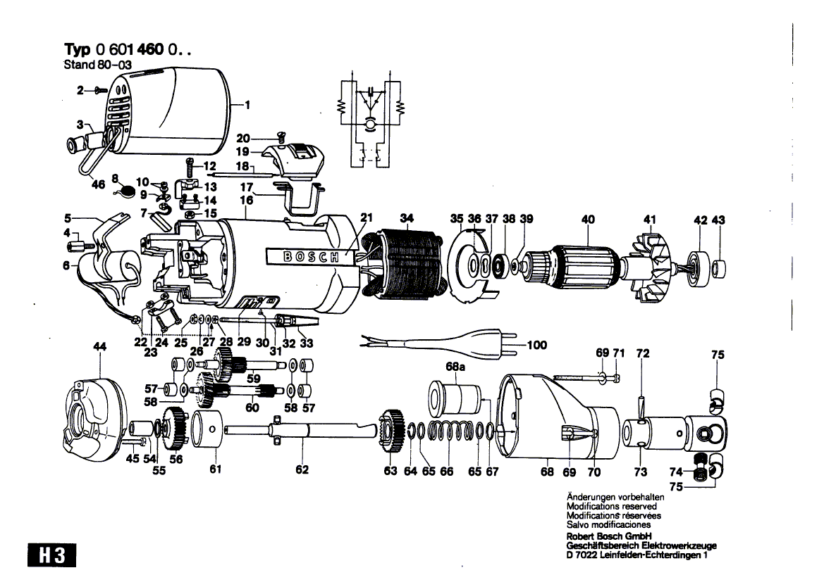 Для резьбореза Bosch 220 V 0601460003, деталировка 1