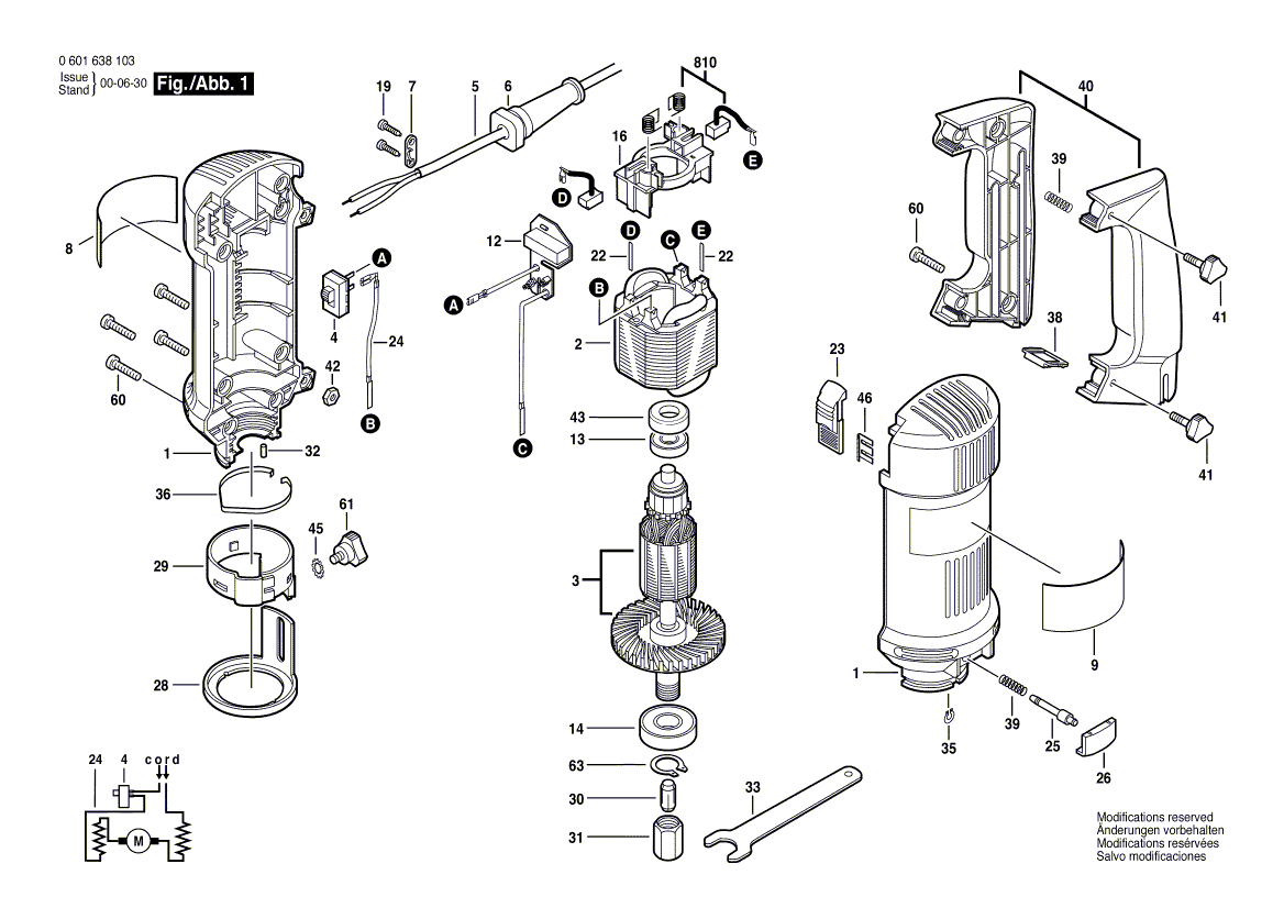 Для ротационного резака Bosch ROTOCUT 230 V 0601638103, деталировка 1