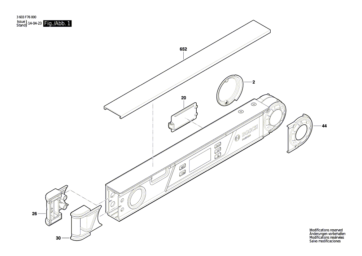 Для угломера Bosch PAM 220 3603F76000, деталировка 1