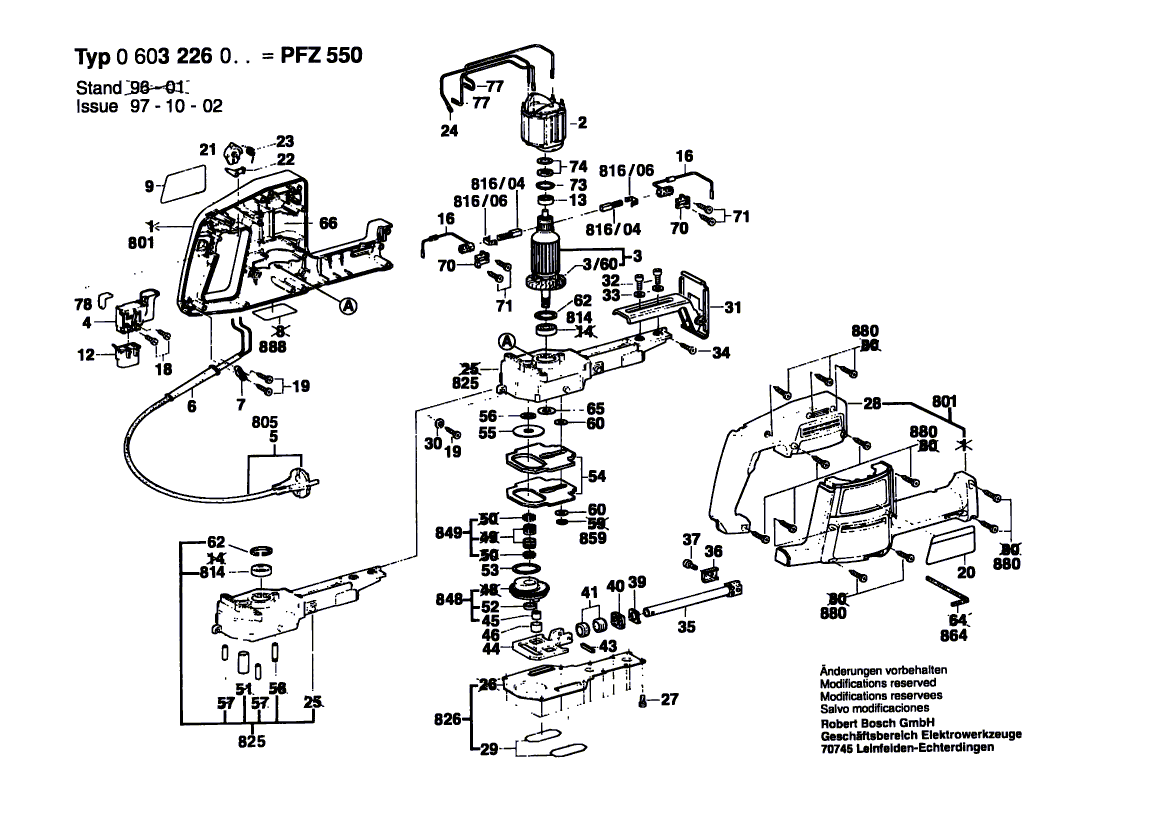 Для электрической ножовки Bosch PFZ 550 220 V 0603226003, деталировка 1