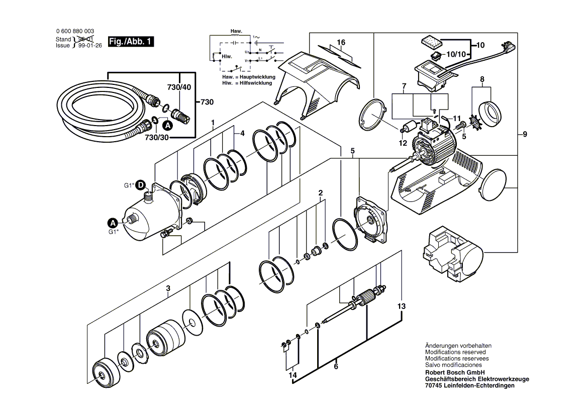 Для электроводонасоса Bosch AGP 800 230 V 0600880003, деталировка 1