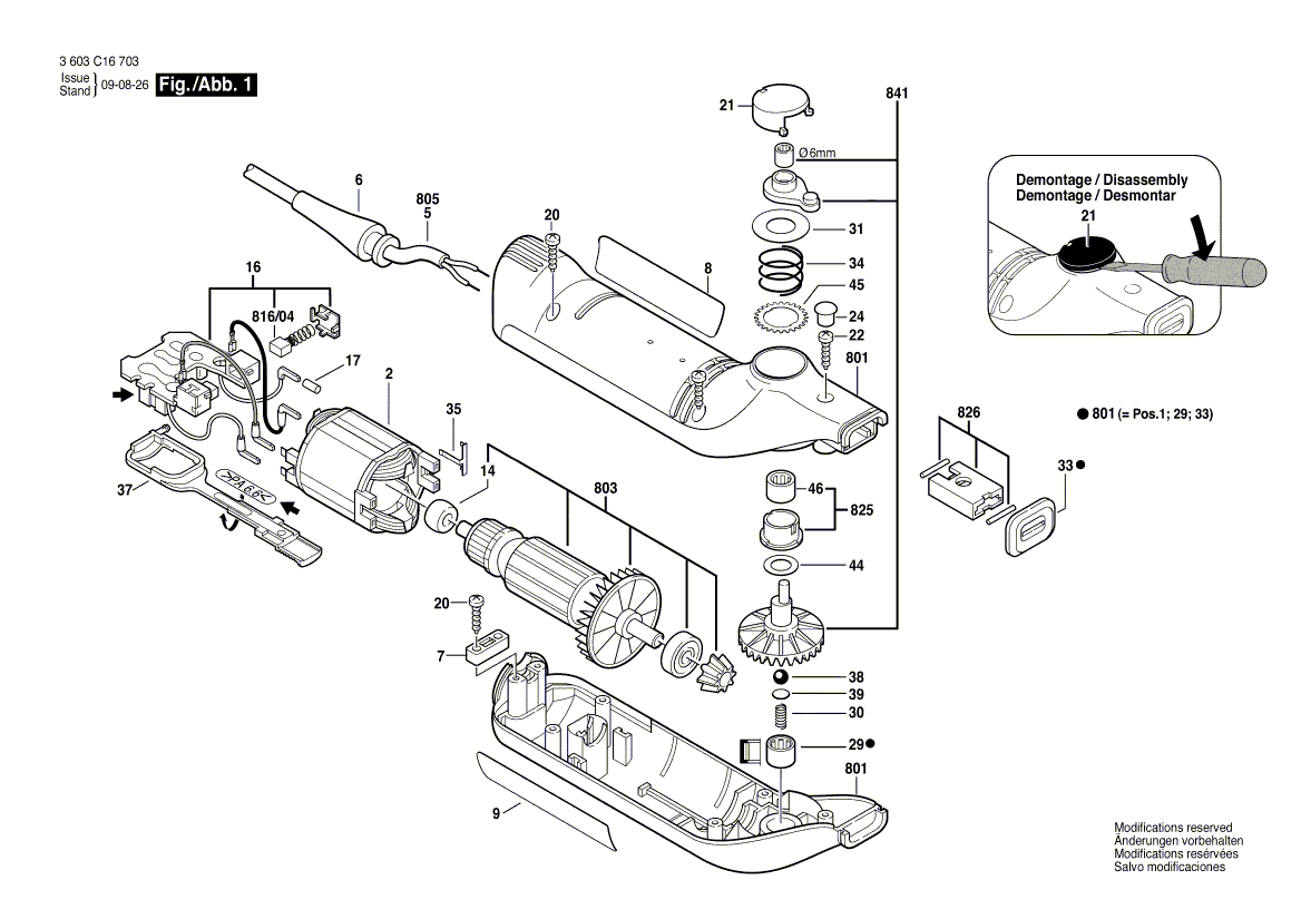 Для электрошабера Bosch PSE 180 E 230 V 3603C16703, деталировка 1