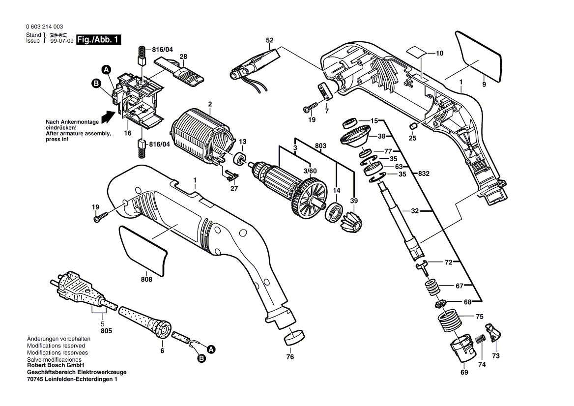 Для электрощетки Bosch PEB 450 230 V 0603214003, деталировка 1